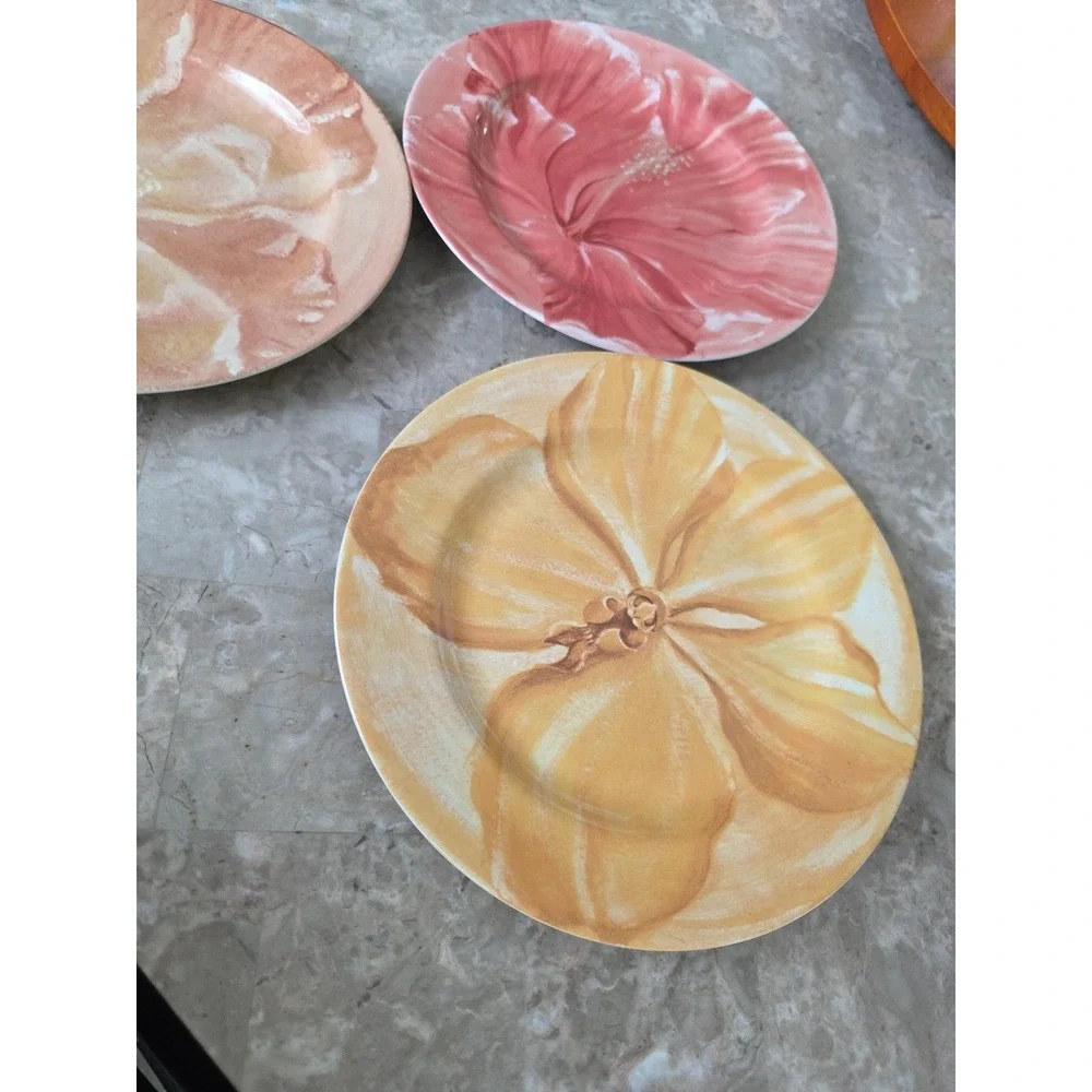 3 x Pier 1 Watercolor Blooms Luncheon‎ Dessert Salad Plates 8 1/8